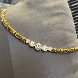 Gold Glam Necklace with Crystal Accents Diamond Like